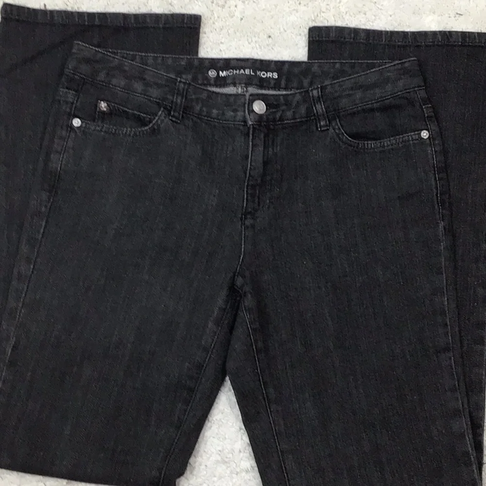 Michael Kors black bootcut jeans + MMK top